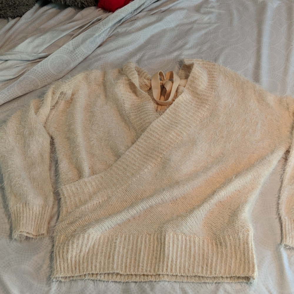 Pink Wrap with open back Tie Sweater